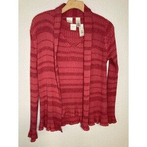 Emma James Red Metallic Cardigan Sweater & Tank Set Cotton Blend Small Medium